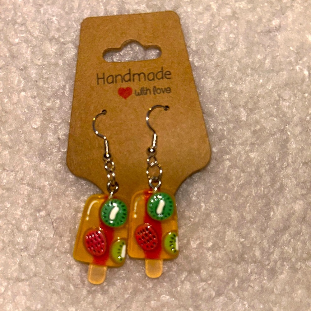 Handmade Kiwi  Popsicle Earrings - Multicolor